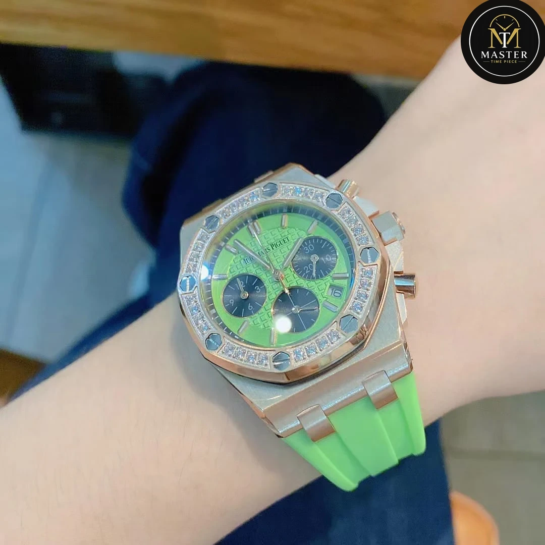 AP Audemars Piguet Green Rubber Strap Ladies Chronograph – 42mm vue 6