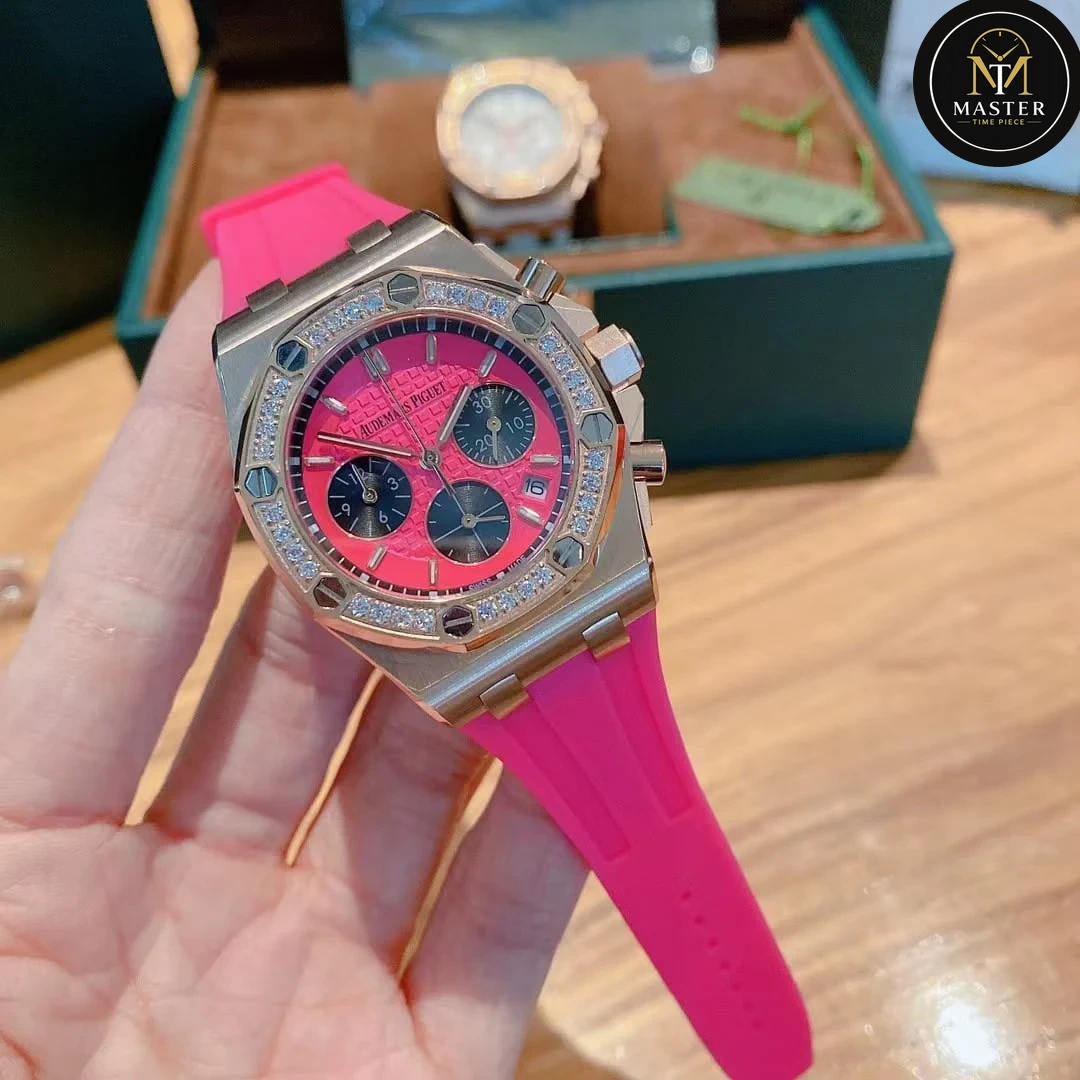 AP Audemars Piguet Pink Rubber Strap Ladies Chronograph – 42mm