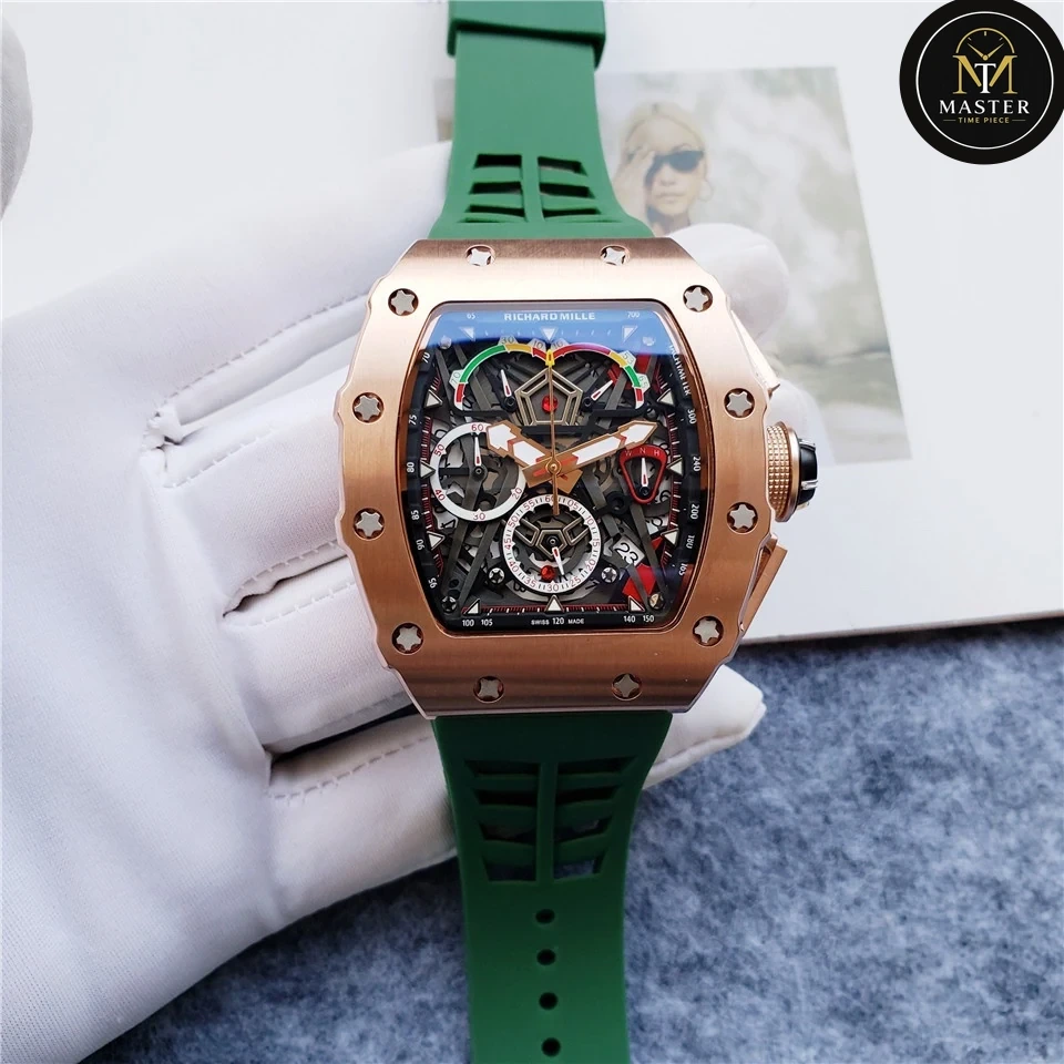 Automatic Movement Green Rubber strap RM