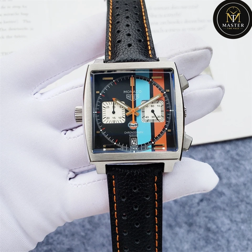Monaco Black Leather Strap- 39mm