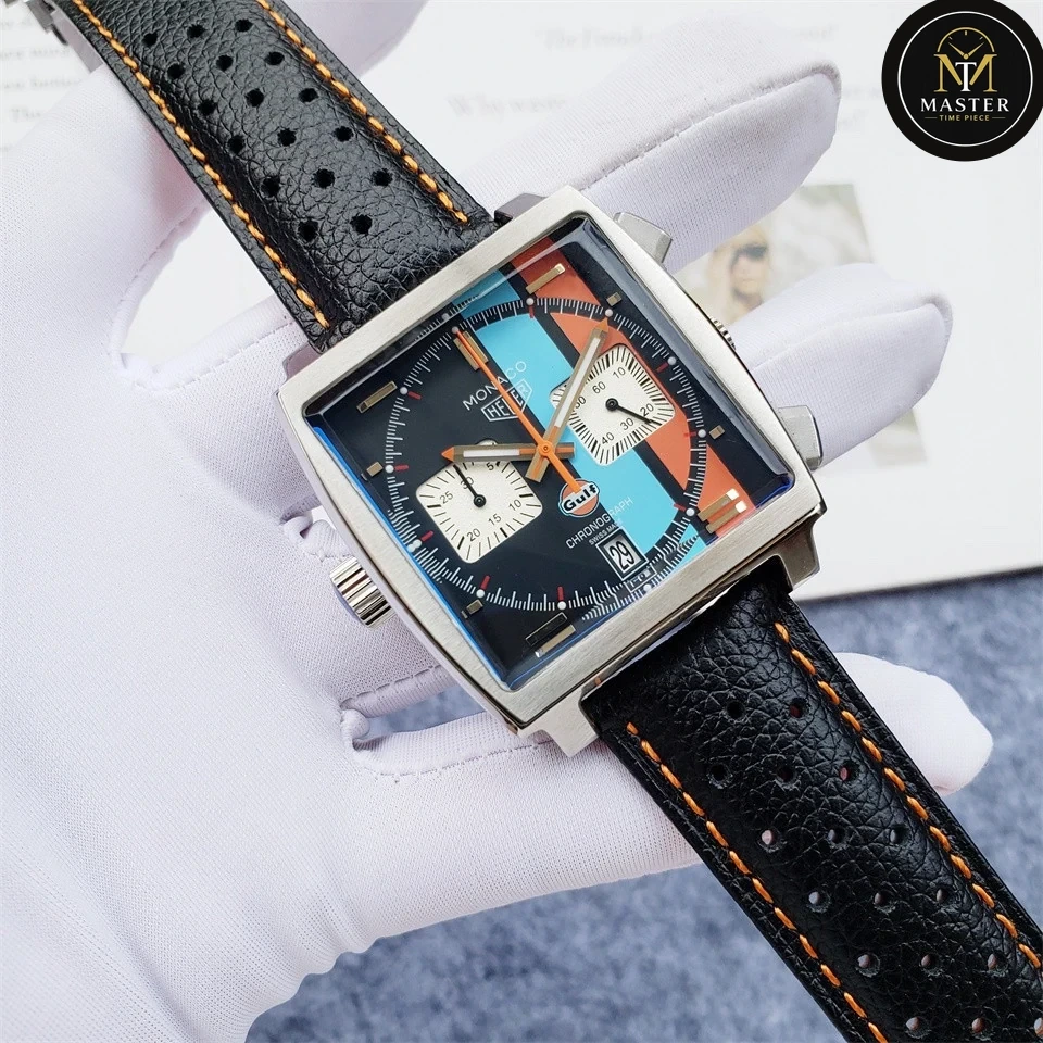 Monaco Black Leather Strap- 39mm vue 2